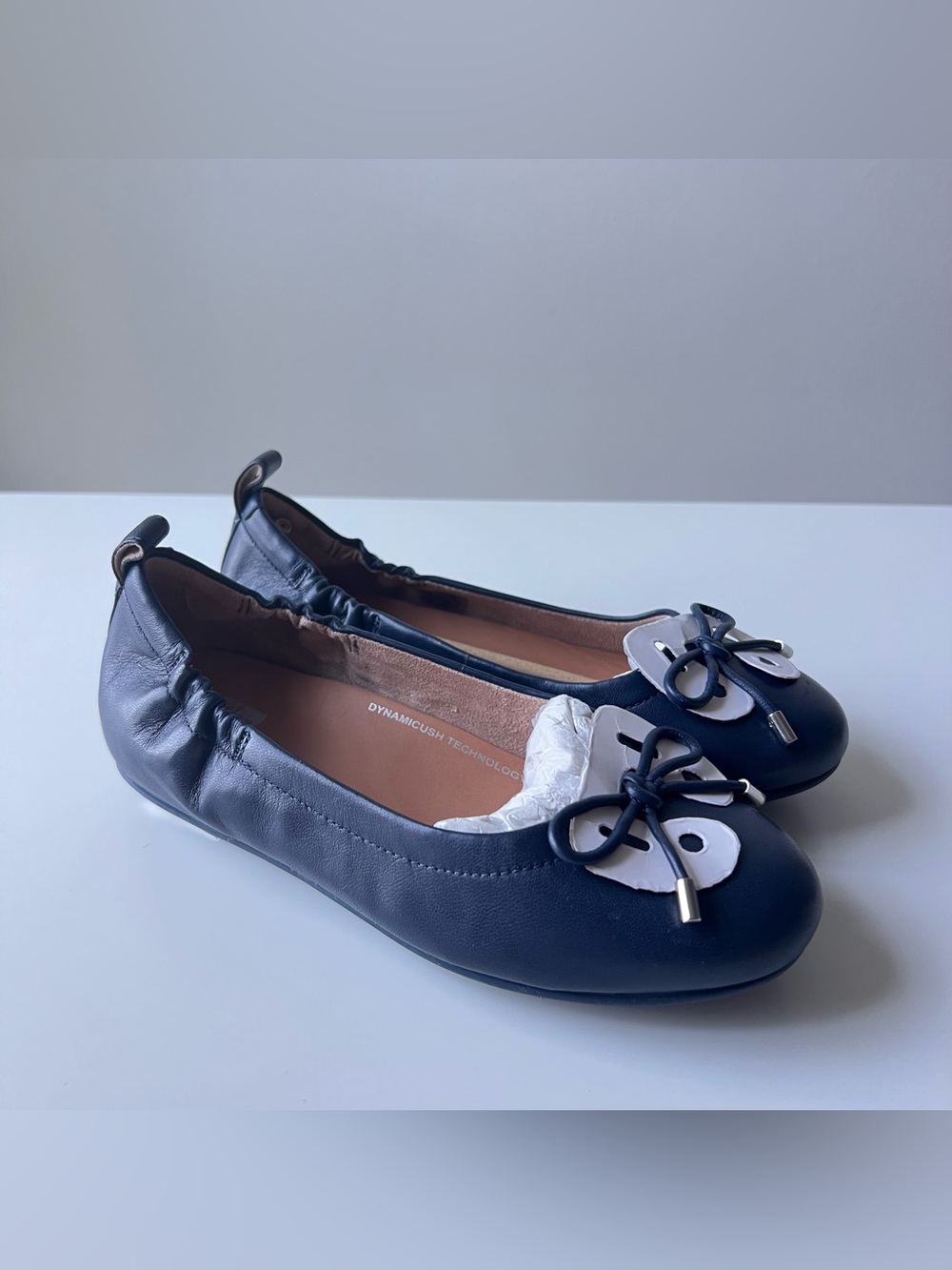 FitFlop Allegro Bow Leather Ballerina Flats Midnight Navy Blue Shoes US 5